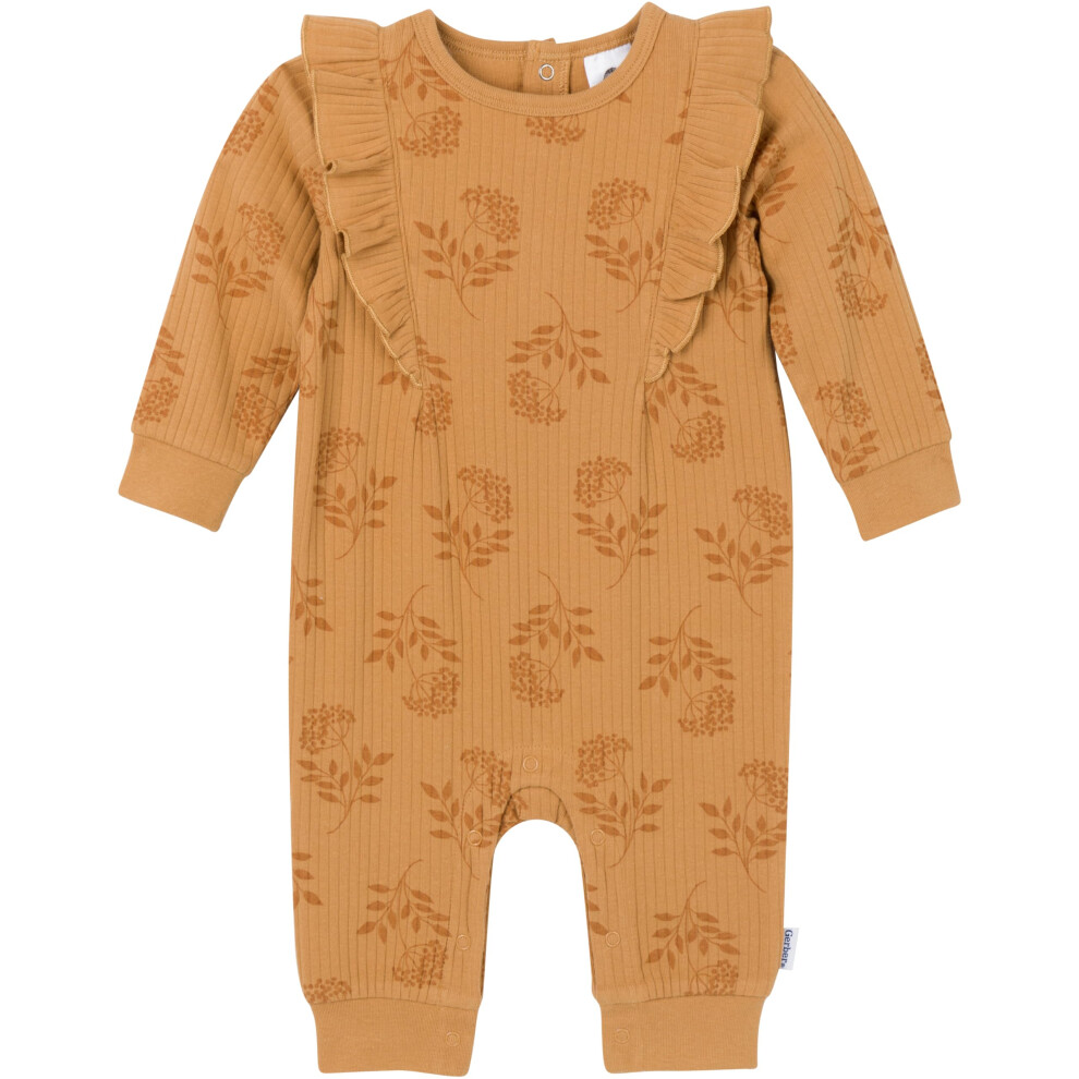 Gerber Baby Girls' Ruffle-Edge Romper  Flower Stamp  Newborn