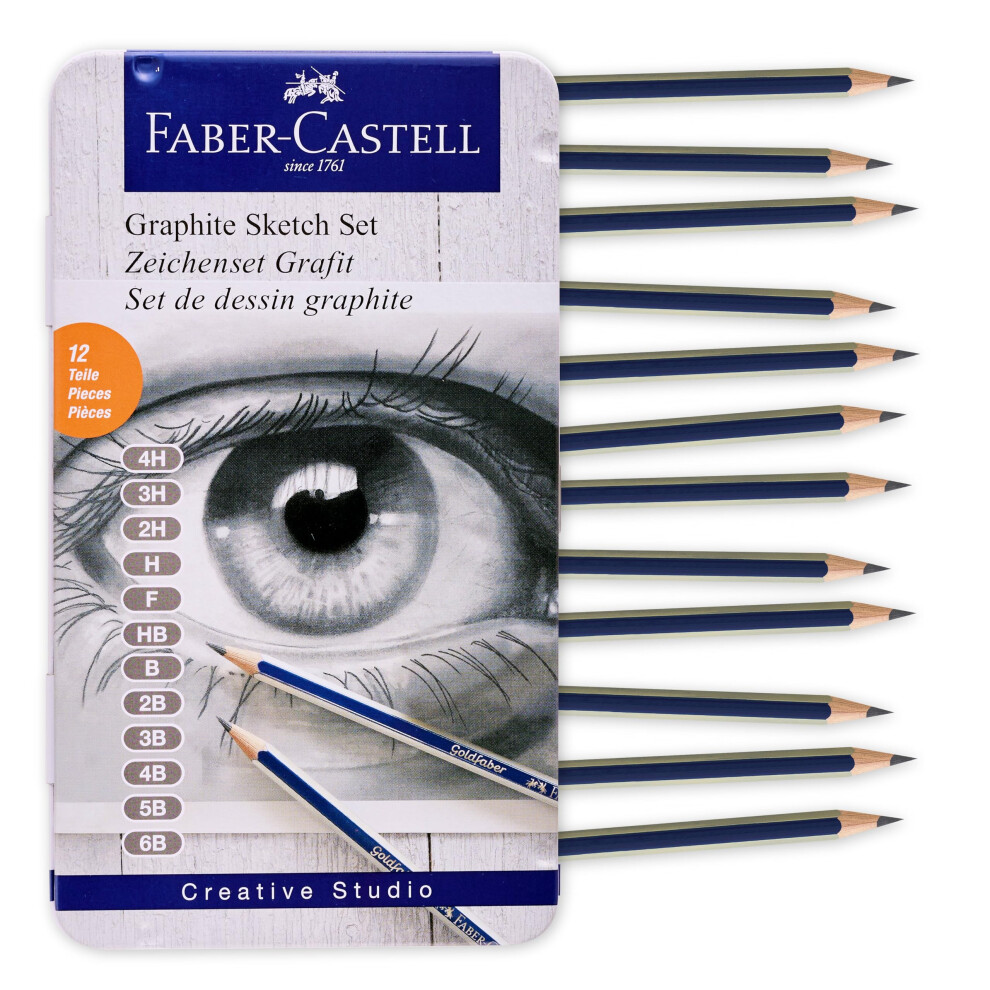 Faber-Castell Graphite Pencils Drawing Set: 12 Art Pencils for Sketching (4H  3H  2H  H  F  HB  B  2B  3B  4B  5B  and 6B)  Shading Kit
