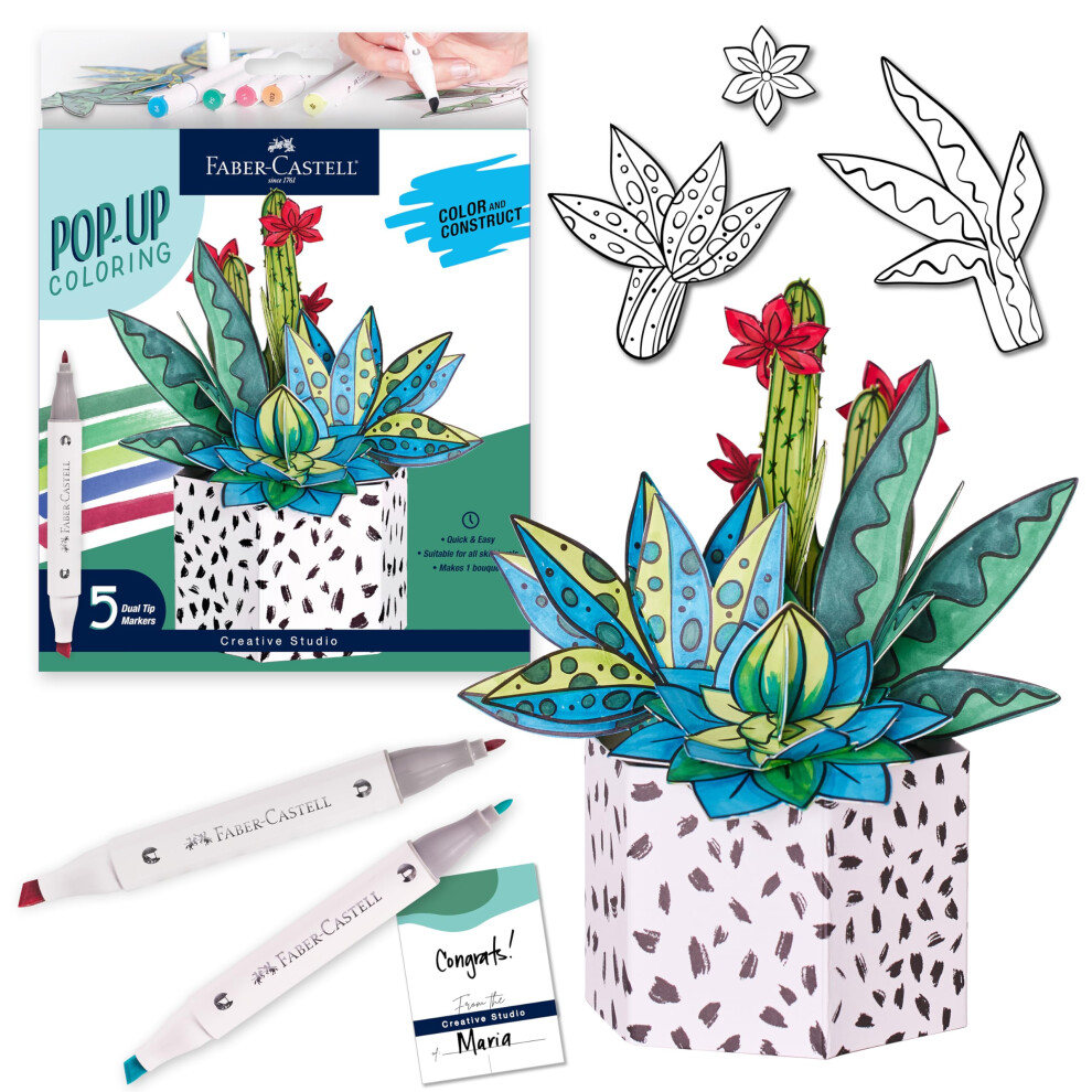 Faber-Castell Pop Up Coloring Bouquet: Succulent - Self Care Gifts for Women  Crafts for Adults  Plant Gifts for Teen Girls Ages 13+  DIY Crafts for T