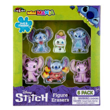 Stitch Surprise 6 Pack Mini Figure Erasers - Få 6 reelle fleksible viskelædere til at samle brug og samle godt til tilbage til skoleblindpose Ins