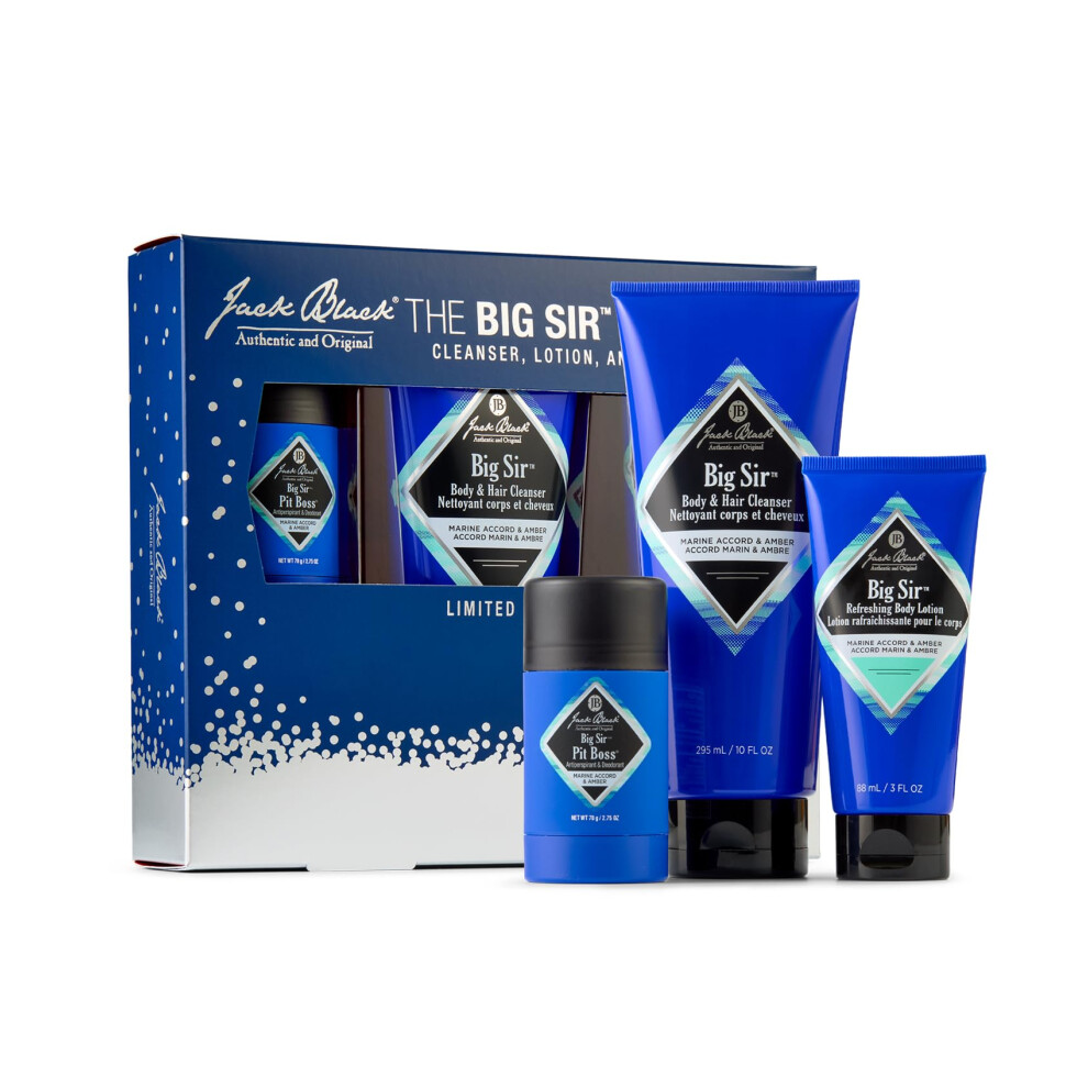Jack Black The Big Sir Aroma Trio Gift Set for Men - Big Sir Pit Boss Deodorant  Big Sir Body & Hair Cleanser  and Big Sir Refreshing Body Lotion