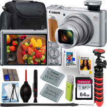 Canon PowerShot SX740 HS 4K video-opname digitale camera (zilver) + 64 GB geheugen + cameraschoudertas + flexibel statief + luxe accessoirebundel (ve