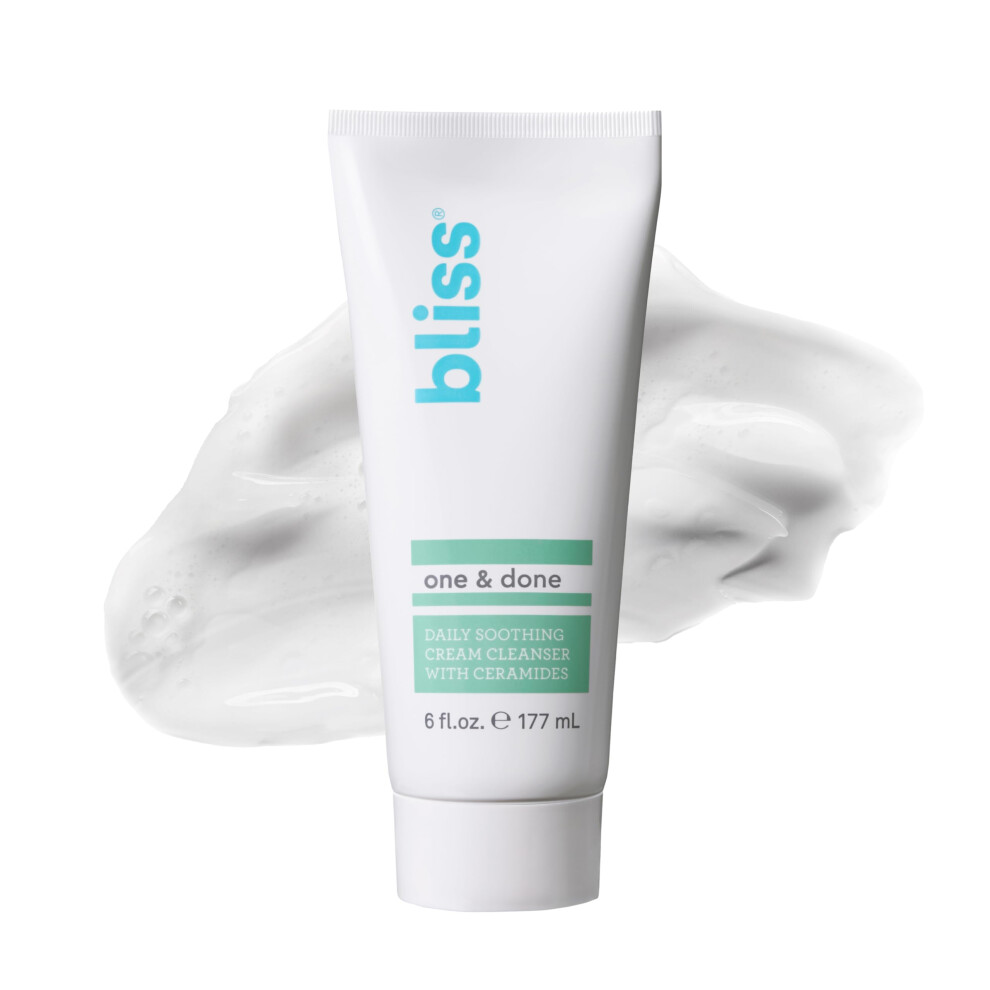 Bliss One & Done Daily Cream Facial Cleanser With Ceramides - Moisturizing Face Wash For Dry Skin - Cleanses & Removes Makeup in 1 Step- Clean  Vegan