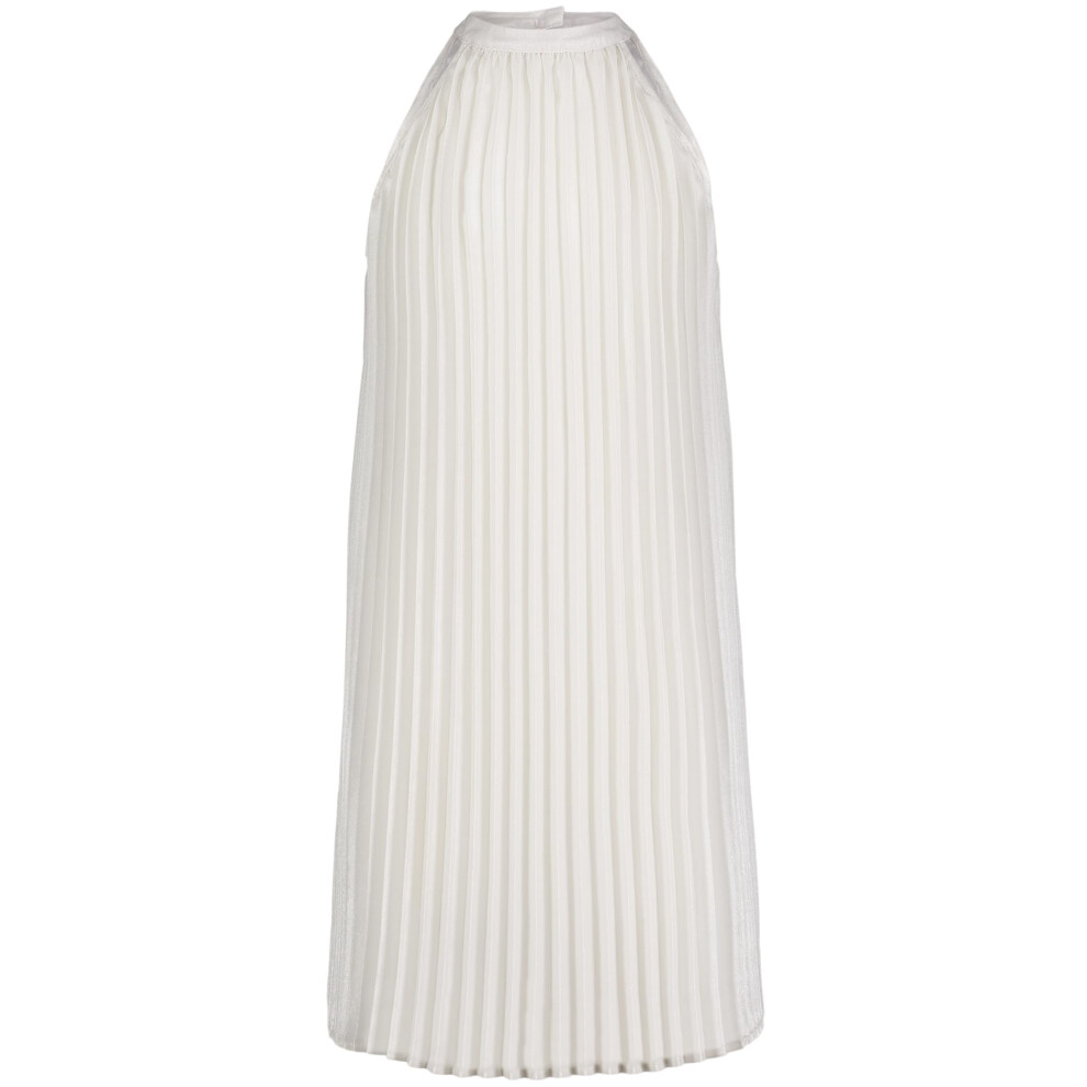 Calvin Klein Jeans Girls' Sleeveless Party Dress  Fit and Flare Silhouette  Round Neckline & Back Zip Closure  Silver Pleated  14