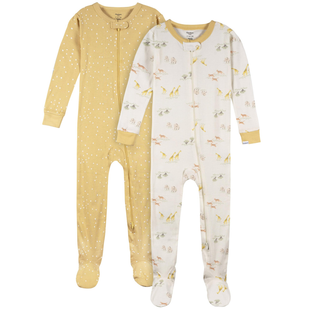 Gerber Unisex-Baby 2-Pack Footed Pajamas  Safari