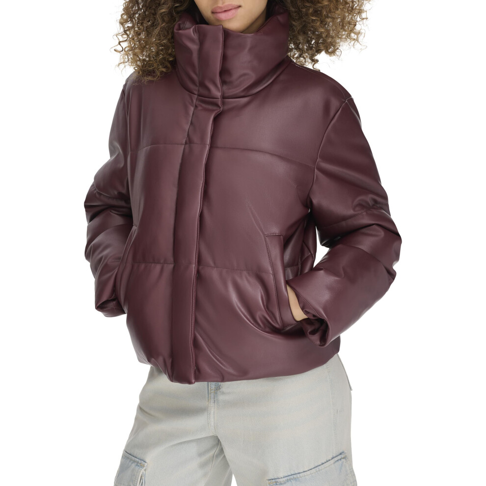 Levi's Women's Vegan Leather Quilted Short Puffer Jacket  Fig