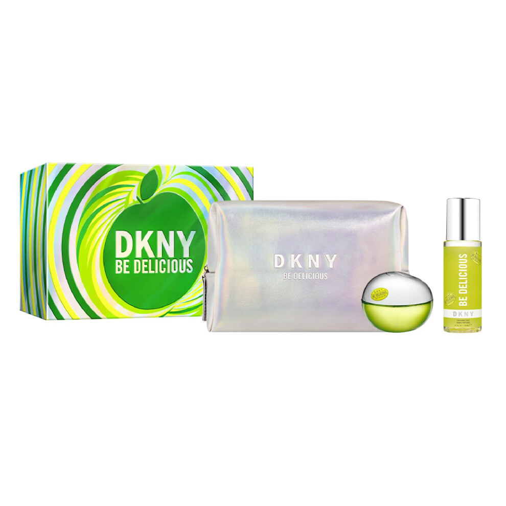 DKNY Be Delicious Eau de Parfum 3 Piece Gift Set For Women - Perfume Spray 3.4 Fl. Oz.  Fragrance Mist 4.2 Fl. Oz.  & Pouch