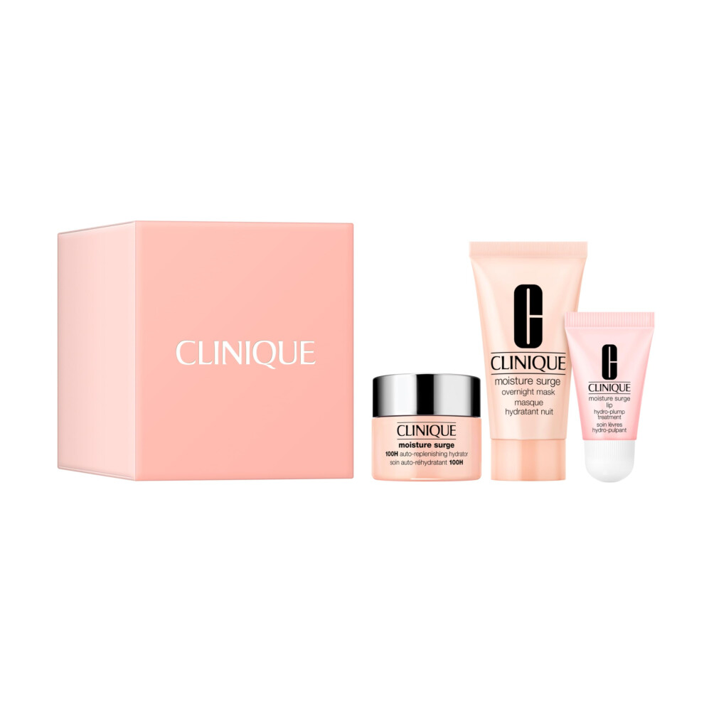 Clinique Hydration Heroes Set | Moisture Surge 100H Moisturizer  0.5 Fl Oz | Moisture Surge Overnight Mask  1 Fl Oz | Moisture Surge Lip Treatment  0.