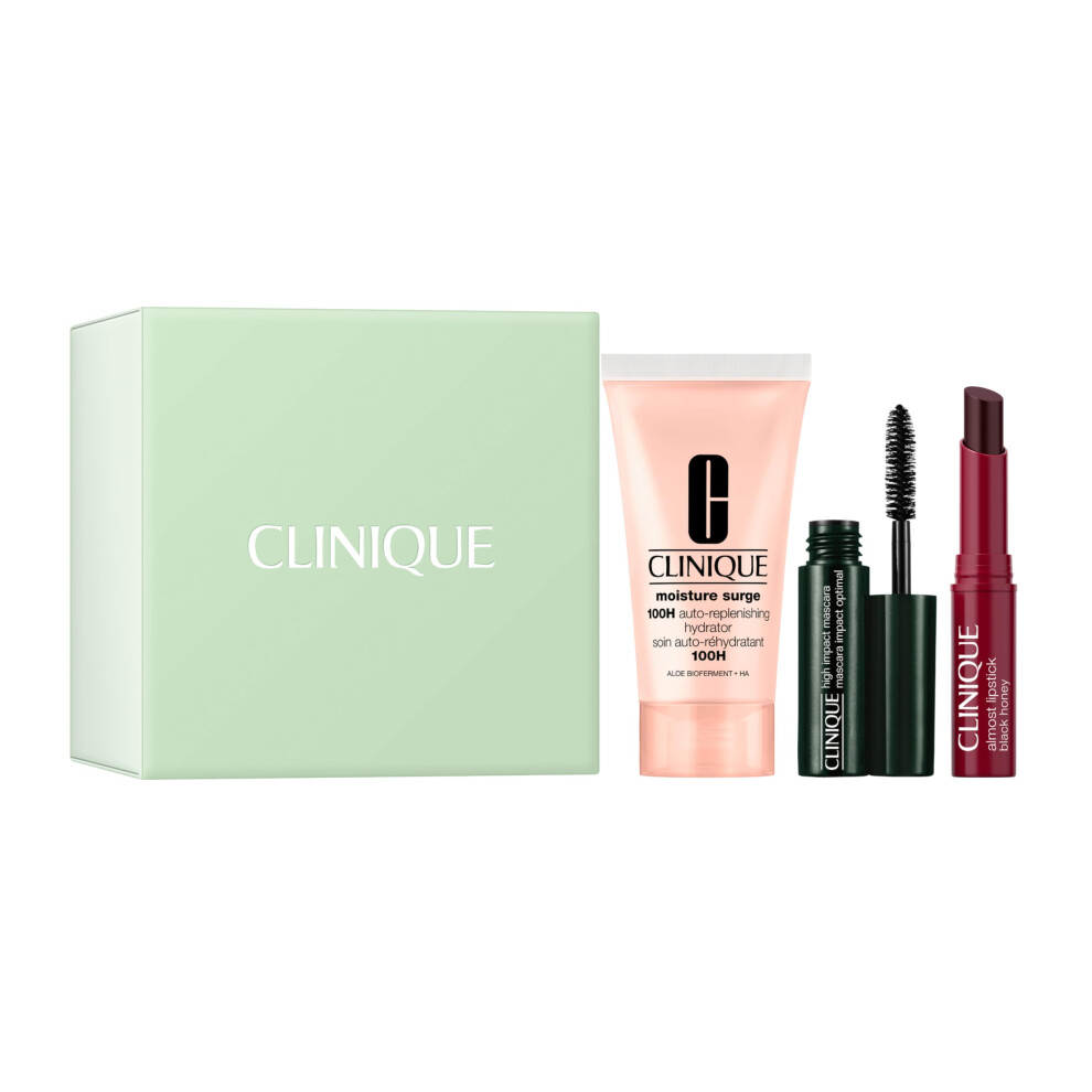 Clinique Icons Set | Almost Lipstick in Black Honey  Moisture Surge 100H Moisturizer + High Impact Mascara | Hydrating + Glow