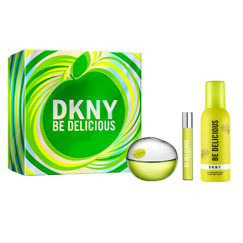 DKNY Be Delicious Eau de Parfum 3 Piece Gift Set For Women - Perfume Spray 3.4 Fl. Oz.  Travel Spray 0.5 Fl. Oz.  & Refreshing Shower Mousse 5.0 Oz.