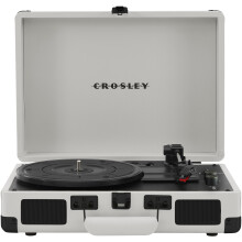 Crosley CR8005DP-WF Cruiser Plus Vintage 3-Gang-Bluetooth-In/Out-Schallplattenspieler im Koffer, Wei  , Farmhouse