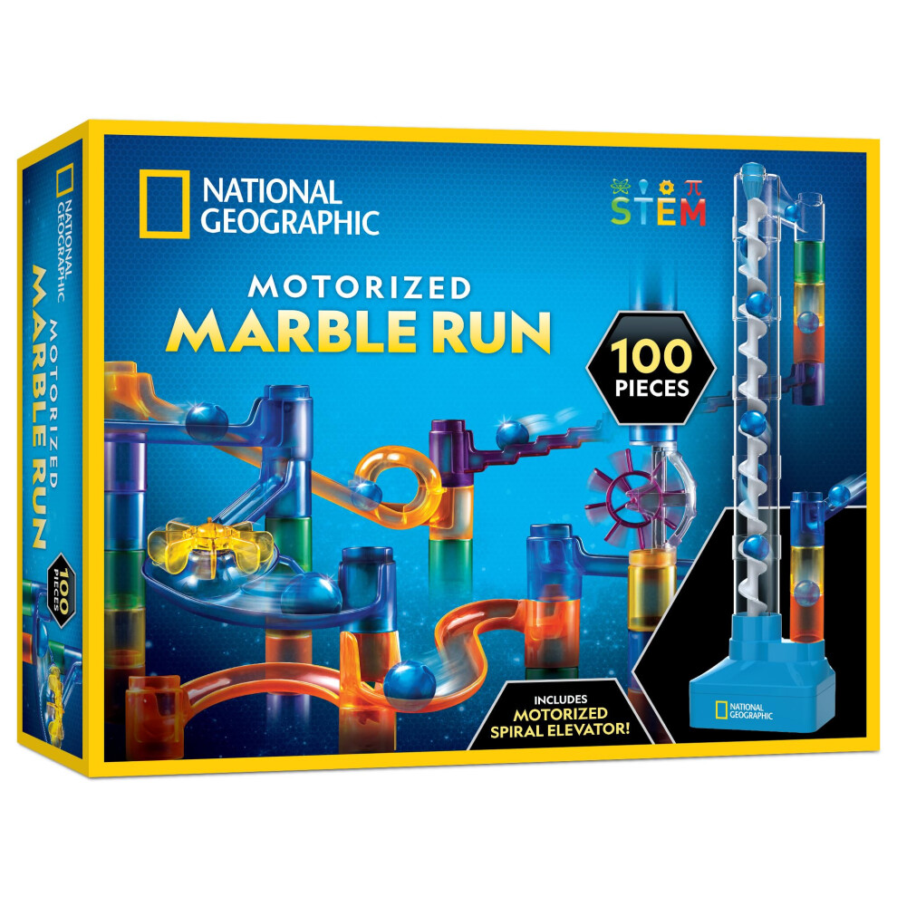Photos - Other Toys Blue Marble National Geographic 100-Piece Marble Run with Motorized Elevator 20 Marbles Storage Bag & More RTMR100