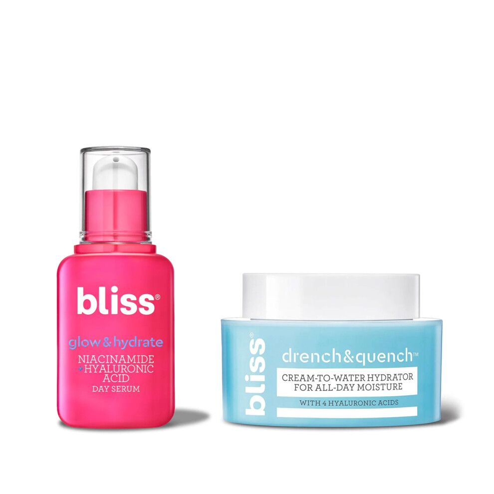 Bliss Hydration Sensation Bundle: Glow & Hydrate Serum + Drench & Quench Cream-to-Water Hydrator | 2-Step Hydrating Skincare Routine for Radiant  Plum