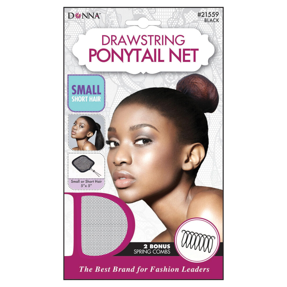 DONNA Wig Cap Drawstring Ponytail Net | Ballet Hair Nets for Bun | Small Hairnet for Girls Ballet Bun & Sleeping Hair Protection