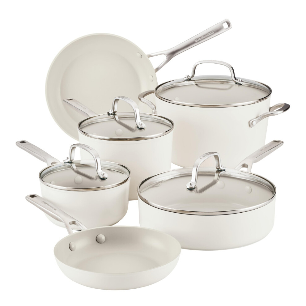 KitchenAid Hard Anodized Ceramic Nonstick Pots and Pans Set with Saucepans  Frying Pans  Stockpot  and Lids  10 Piece Non Stick Cookware Set with Stai