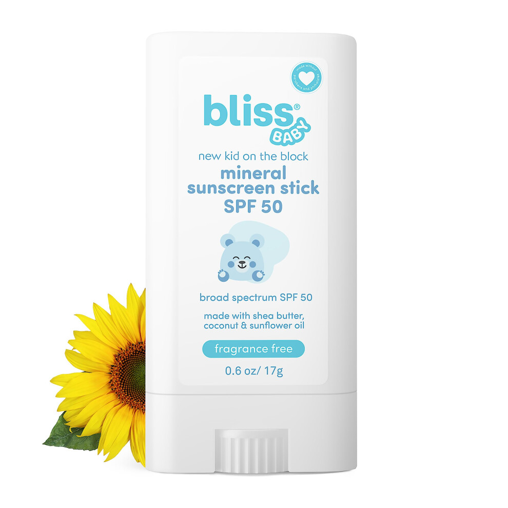 Bliss Baby Mineral Sunscreen Stick  Premium SPF 50  Natural Zinc Oxide  Fragrance-Free  Hypoallergenic & Dermatologist Tested  Water-Resistant  Vegan