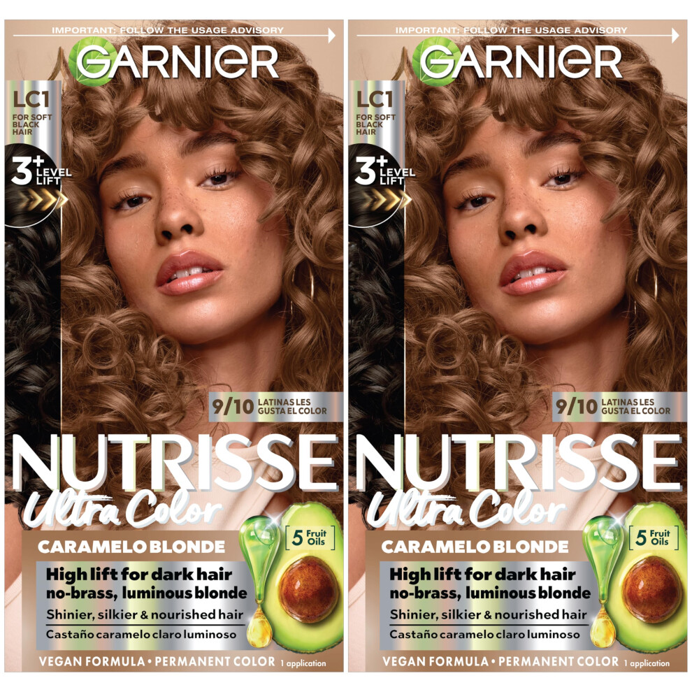 Garnier Nutrisse Ultra Color Nourishing Bold Permanent Hair Color Creme  LC1 Hi-Lift Light Brown (Salted Caramelo)  Pack of 2  Hair Dye Kit for 8 Week