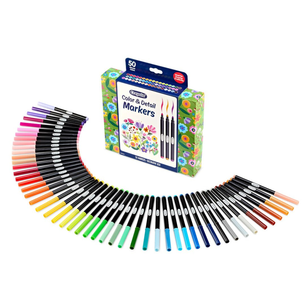 Crayola Color & Detail Marker Set (50ct) Drawing Markers for Adults  Art Markers  Graphic & Fine Tip  Gift for Teens & Adults