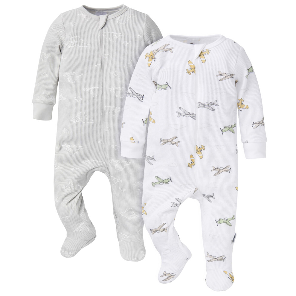 Gerber Baby Unisex 2-Pack 2-Way Zip Thermal Footed Sleep 'N Play  Airplanes  6-9 Months