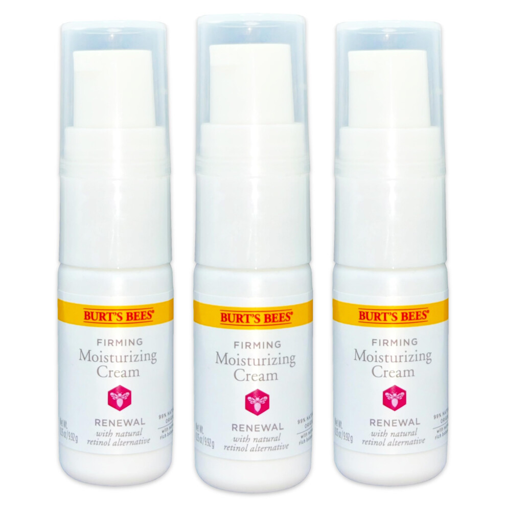 Burt's Bees Renewal Firming Moisturizing Cream  3-Pack (0.35 oz Each)  Hydrating Daily Moisturizer Facial Cream with Bakuchiol Natural Retinol Alterna