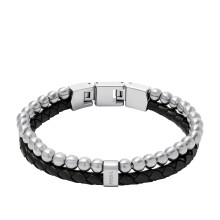Fossil herenkralen zwart lederen multi-strand armband
