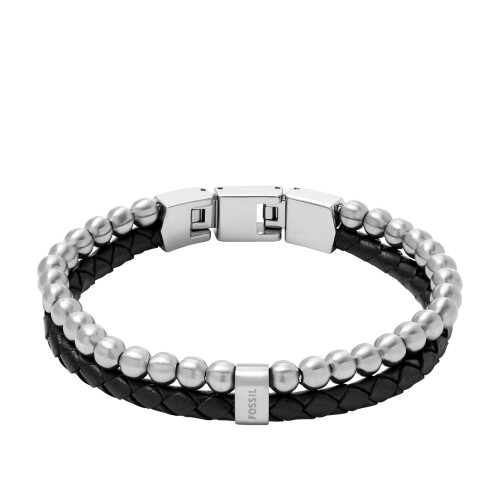 Fossil Fossil Men's Beads Black Leather Multi-Strand Bracelet