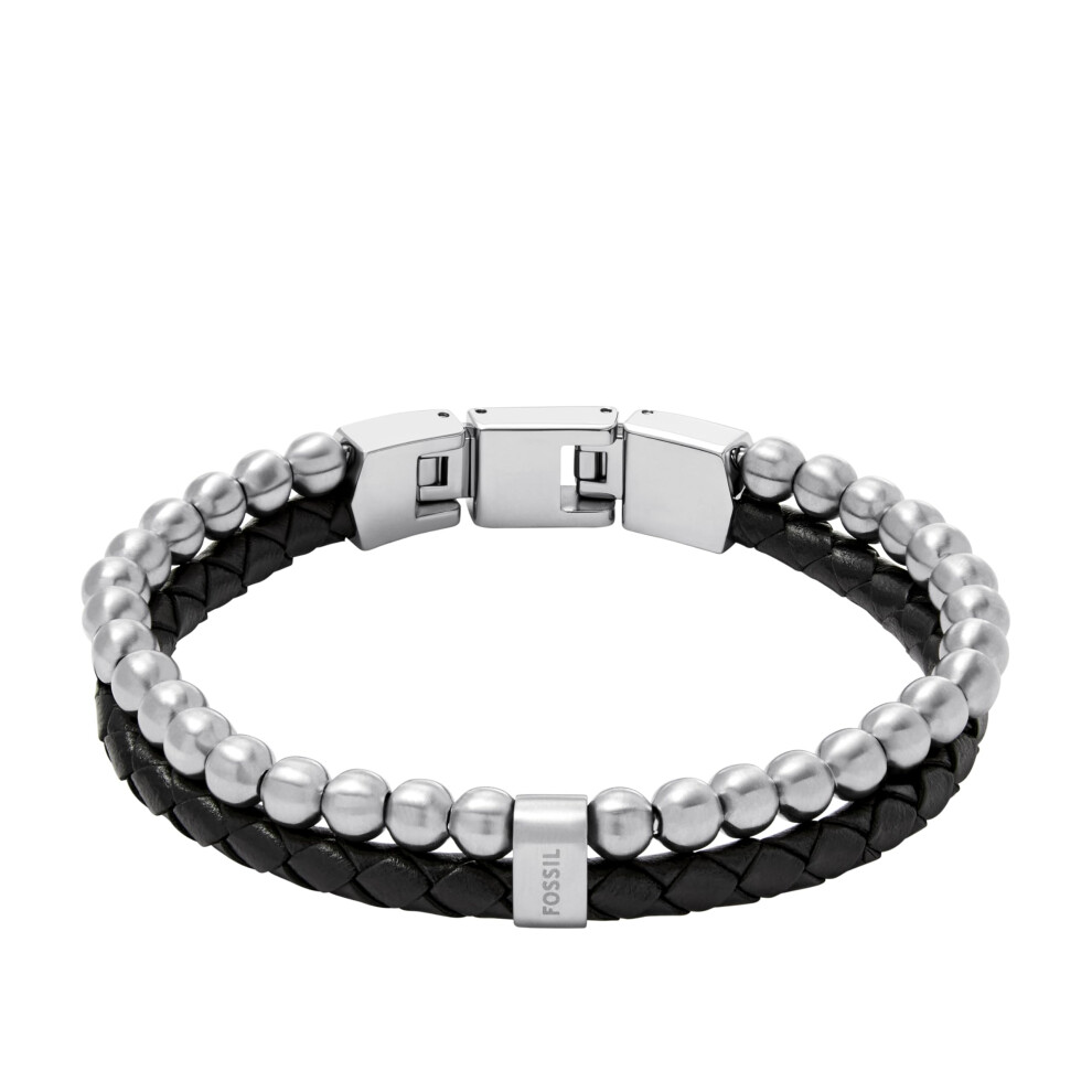 Fossil Men's Beads Leather Multi-Strand Bracelet Black