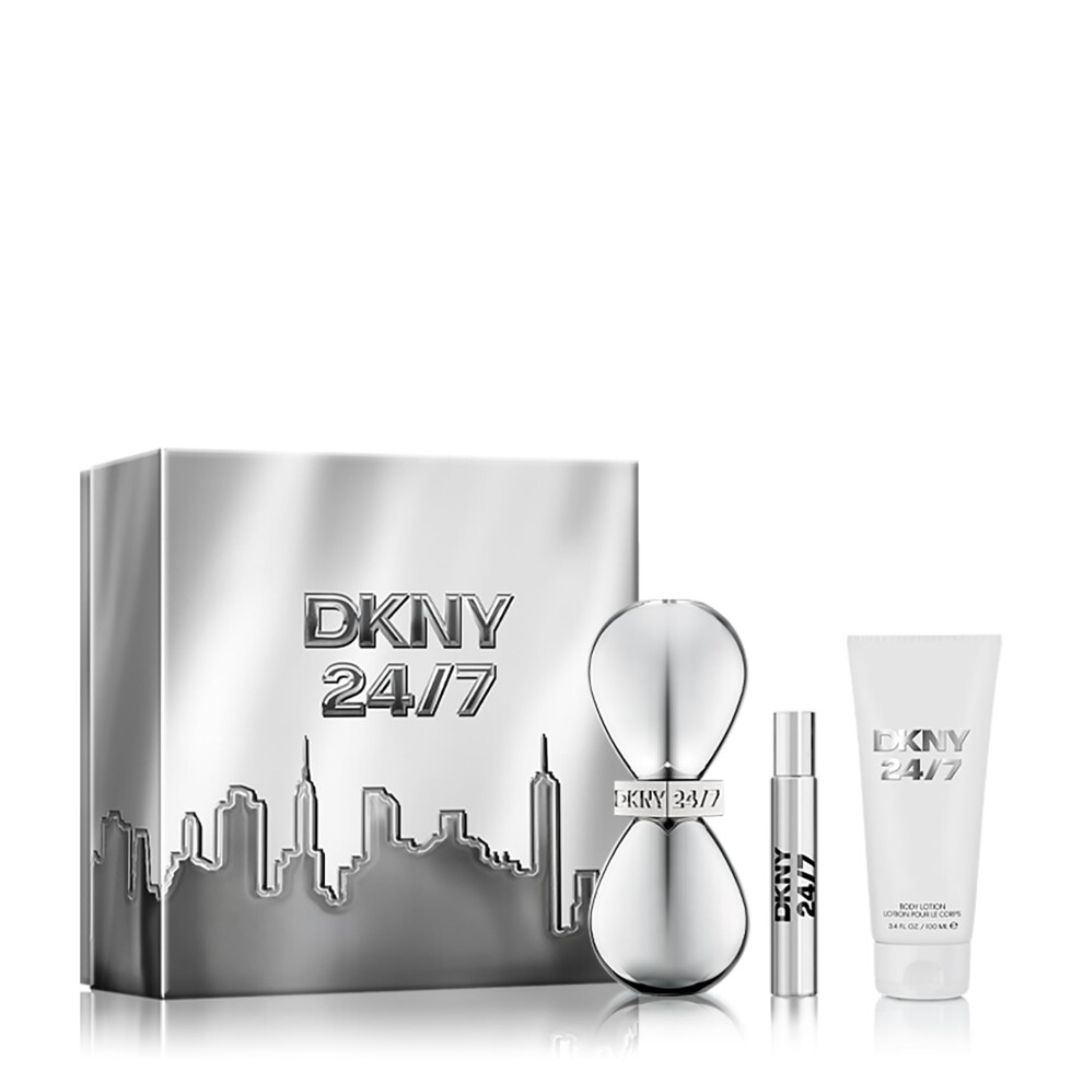 DKNY 24/7 Eau de Parfum 3 Piece Gift Set For Women - Perfume Spray 3.4 Fl. Oz.  Travel Spray 0.5 Fl. Oz.  & Body Lotion 3.4 Fl. Oz.