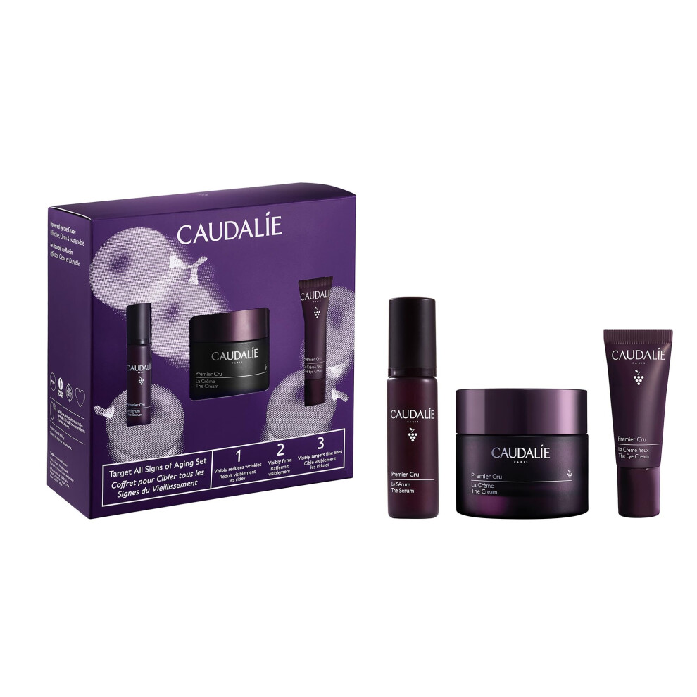 Caudalie Premier Cru Target All Signs of Aging Skin Care Set with Full-Size Premier Cru Anti-Aging Cream Moisturizer + 2 Free Travel-Size Products ($1