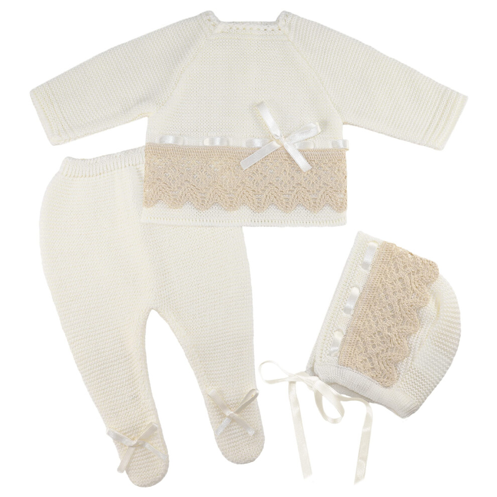 Escalett Layette Newborn Baby Knitted Clothes Set  Coming Home Infant Knit Outfit for Boys and Girls (1136  Beige  3M)