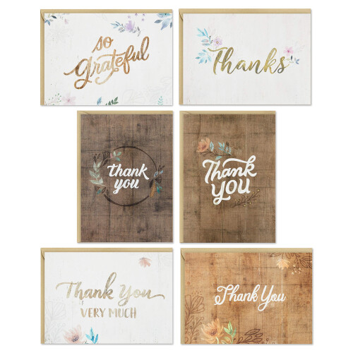 Hallmark Dankeskarten-Sortiment    Rustic Flowers    (48 Dankeskarten mit Umschl  gen)