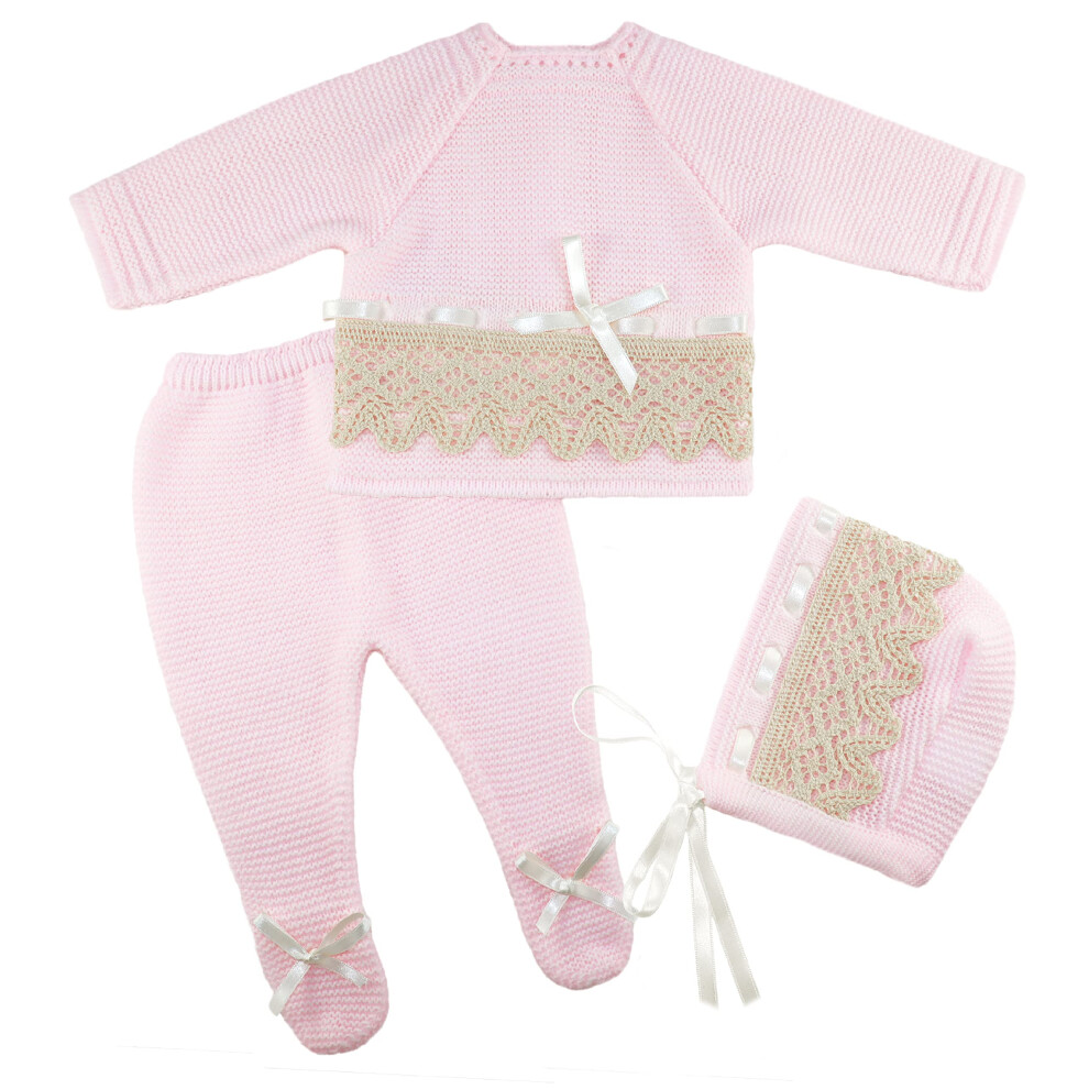 Escalett Layette Newborn Baby Knitted Clothes Set  Coming Home Infant Knit Outfit for Boys and Girls (1136  Pink  Preemie)