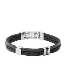 Fossil leren herenarmband, kleur: zwart (model: JF03686040)