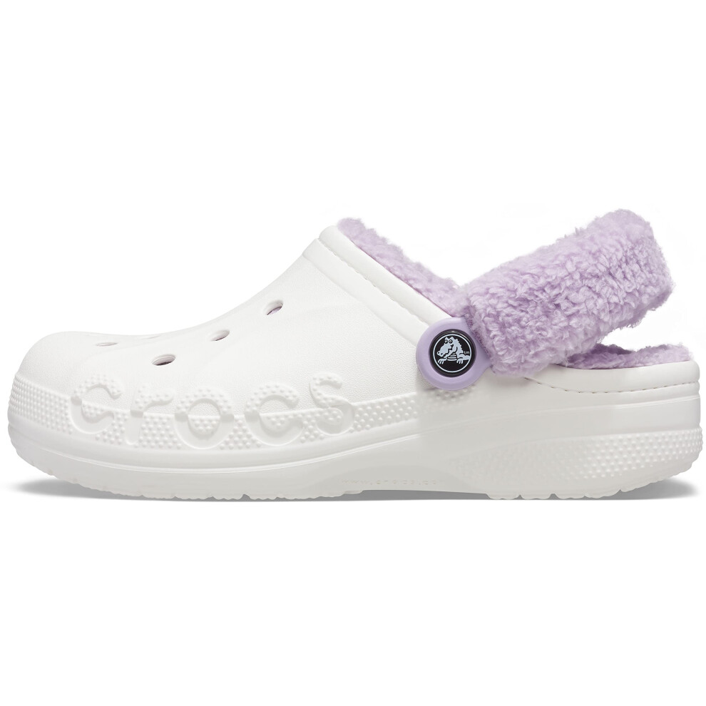 crocs Unisex Mens and Womens Baya Lined Fuzz Strap clog  WhiteLavender  11 US