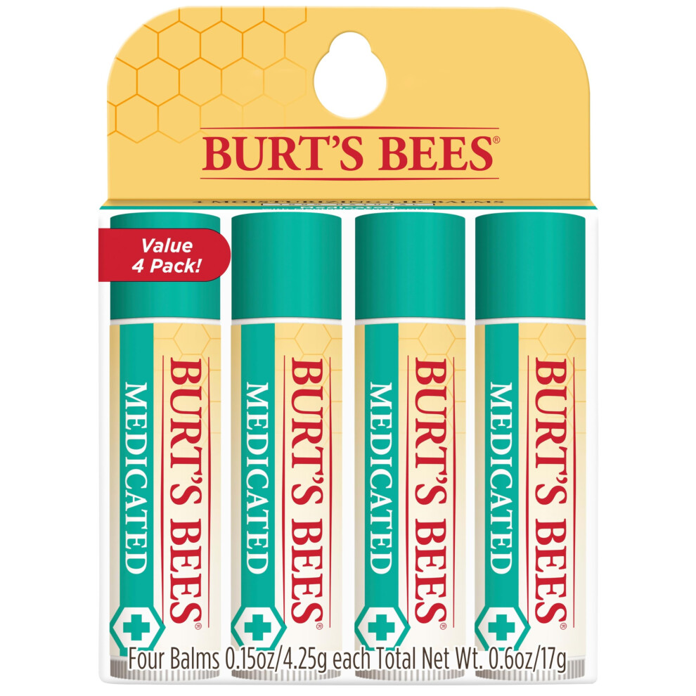 Burt's Bees Lip Balm Mothers Day Gifts for Mom - Medicated With Eucalyptus Oil and Menthol  Tint-Free  Natural Origin Lip Care  4 Tubes  0.15 oz.