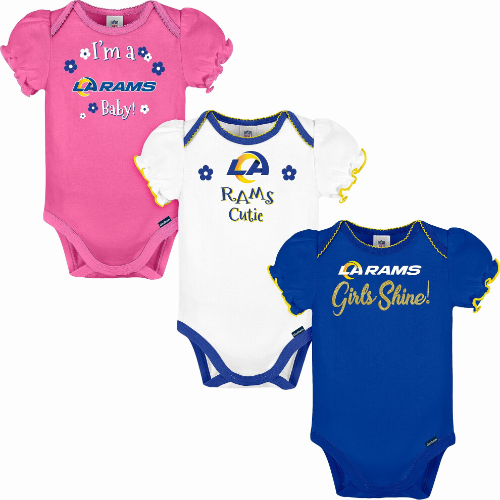 Gerber Baby Girl's NFL 3 Pack Short Sleeve Onesie Bodysuit  Team Color  6-12 Months