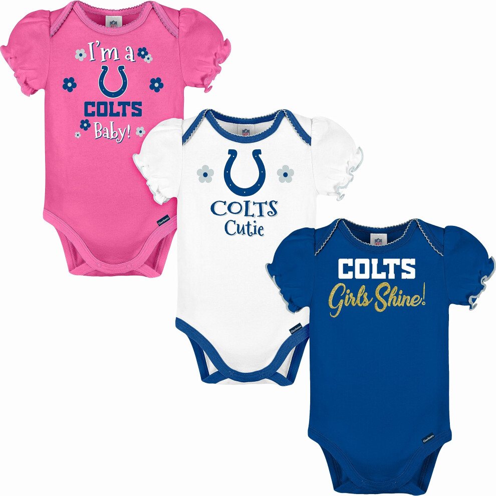 Gerber Baby Girl's NFL 3 Pack Short Sleeve Onesie Bodysuit  Team Color  18 Months