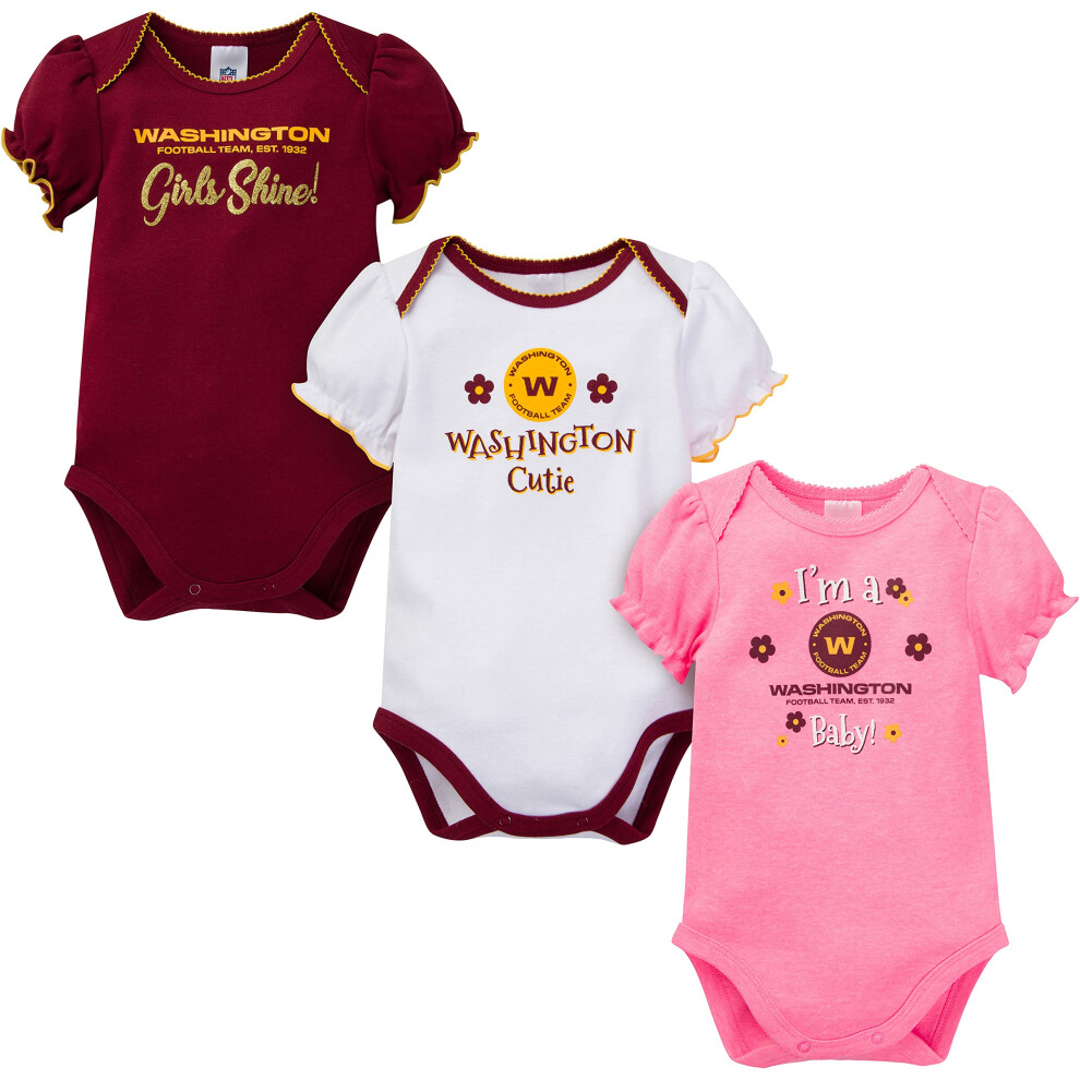 Gerber Baby Girl's NFL 3 Pack Short Sleeve Onesie Bodysuit  Team Color  3-6 Months