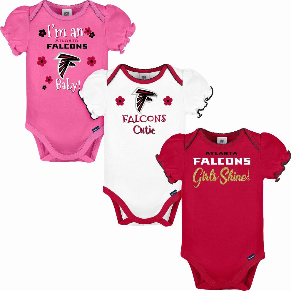 Gerber Baby Girl's NFL 3 Pack Short Sleeve Onesie Bodysuit  Team Color  3-6 Months