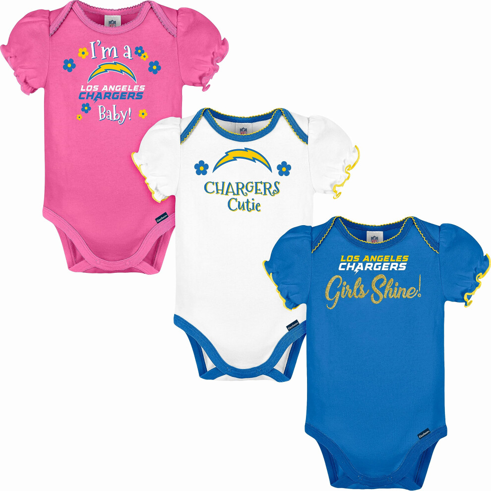 Gerber Baby Girl's NFL 3 Pack Short Sleeve Onesie Bodysuit  Team Color  0-3 Months