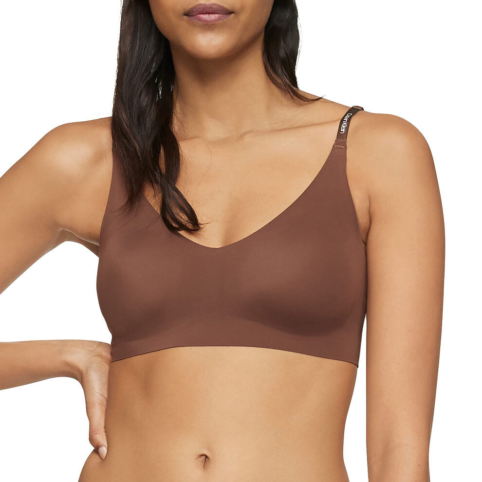 Calvin Klein Women's Invisibles Comfort Lightly Lined Seamless Wireless Triangle Bralette Bra  Chestnut  Small