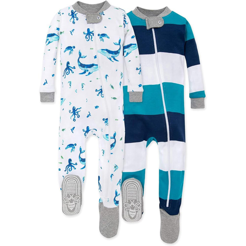 Burt's Bees Baby Baby Boys Pajamas  Zip-front Non-slip Footed Pjs  Organic Cotton and Toddler Sleepers  Whale of a Tale 2-pk  12 Months US
