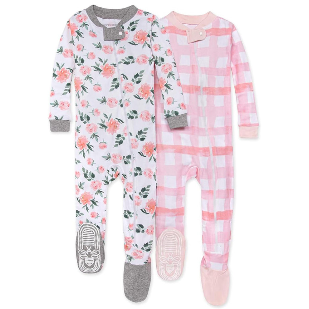 Burt's Bees Baby baby girls Pajamas  Zip Front Non-slip Footed Pjs  100% Organic Cotton and Toddler Sleepers  Autumn Blooms 2-pk  24 Months US
