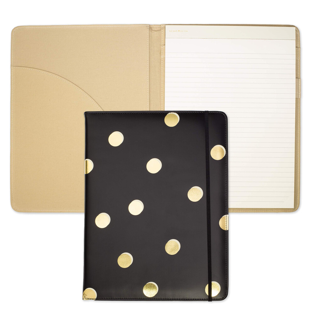 Kate Spade New York Black/Gold Leatherette Notepad Folio  Professional Padfolio with Lined Writing Pad  Interior Pocket  and Pen Loop  Scatter Dot