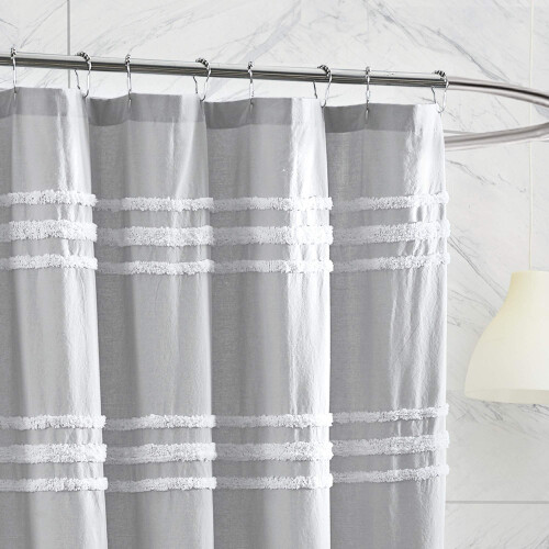 DKNY Κουρτίνα Ντους DKNY Chenille Stripe 100% Βαμβάκι 72 x 72 ίντσες, Γκρι 1