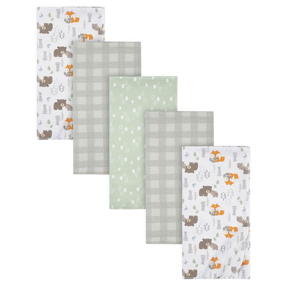 Gerber Boys Newborn Infant Baby Toddler Nursery 100% Cotton Flannel Receiving Swaddle Blanket  Woodland White 5 Count (Pack of 1)
