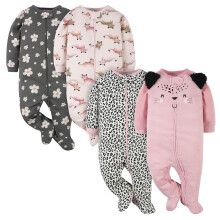 Gerber Baby Girls 4-pak Sleep 'N Play Footie Leopard Rzowy 0-3 miesiace