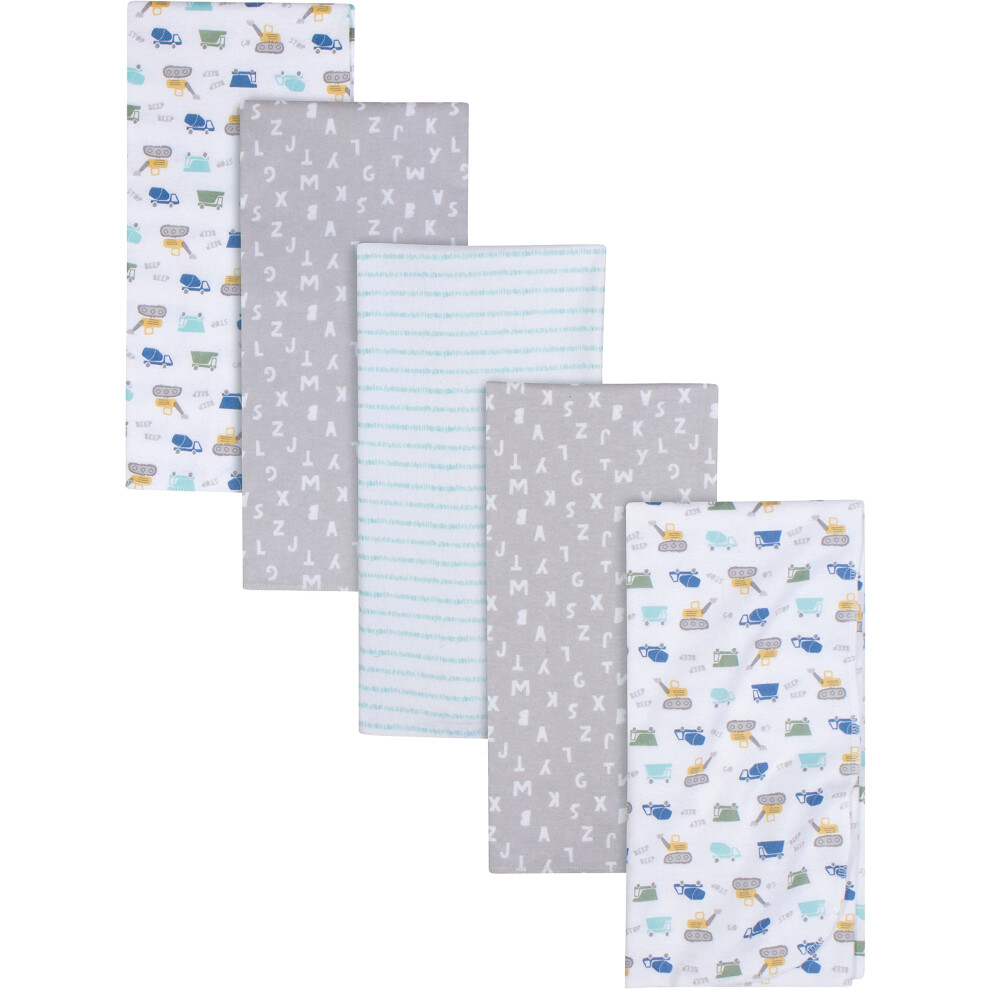Gerber Boys Newborn Infant Baby Toddler Nursery 100% Cotton Flannel Receiving Swaddle Blanket  Trucks White  5-Pack