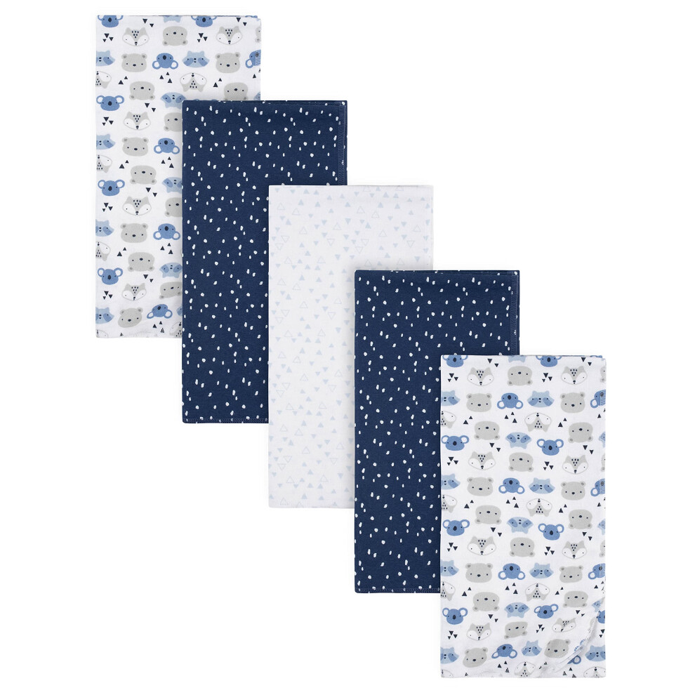 Gerber Boys Newborn Infant Baby Toddler Nursery 100% Cotton Flannel Receiving Swaddle Blanket  Critters Blue  Pack of 5