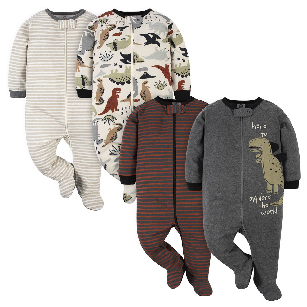 Gerber Baby Boys 4 Pack 'N Play Footie And Toddler Sleepers Red Dino Preemie Us